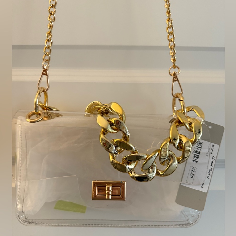 NWT Boutique CLEAR Shoulder Bag with chunky gold chain. - Picture 7 of 7